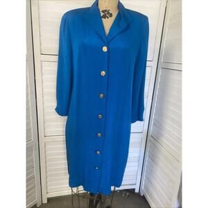 Vintage YL By Yair Women’s Turquoise Long Sleeve Sheath 100% Silk Dress Sz Large